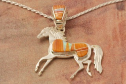 Calvin Begay Genuine Spiny Oyster Shell Sterling Silver Horse Pendant